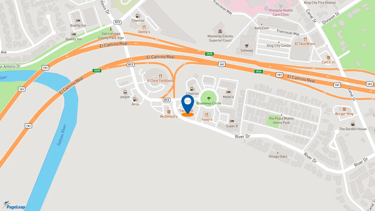 https://pageleap.com map showing location of Taco Bell in King City.
