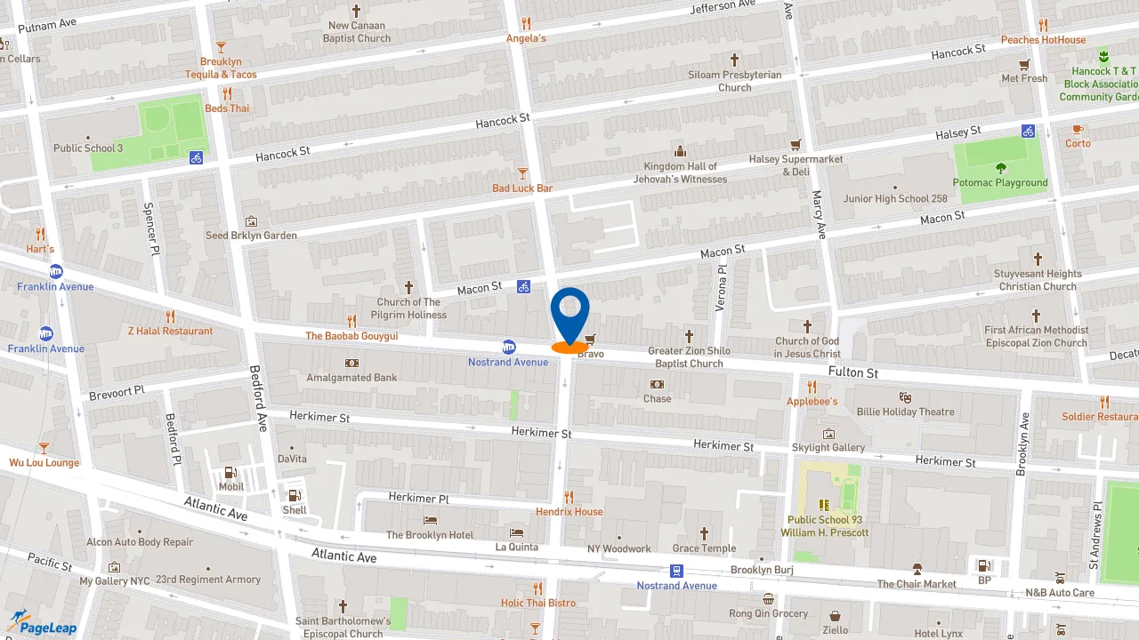 https://pageleap.com map showing location of Taco Bell Cantina in Brooklyn.