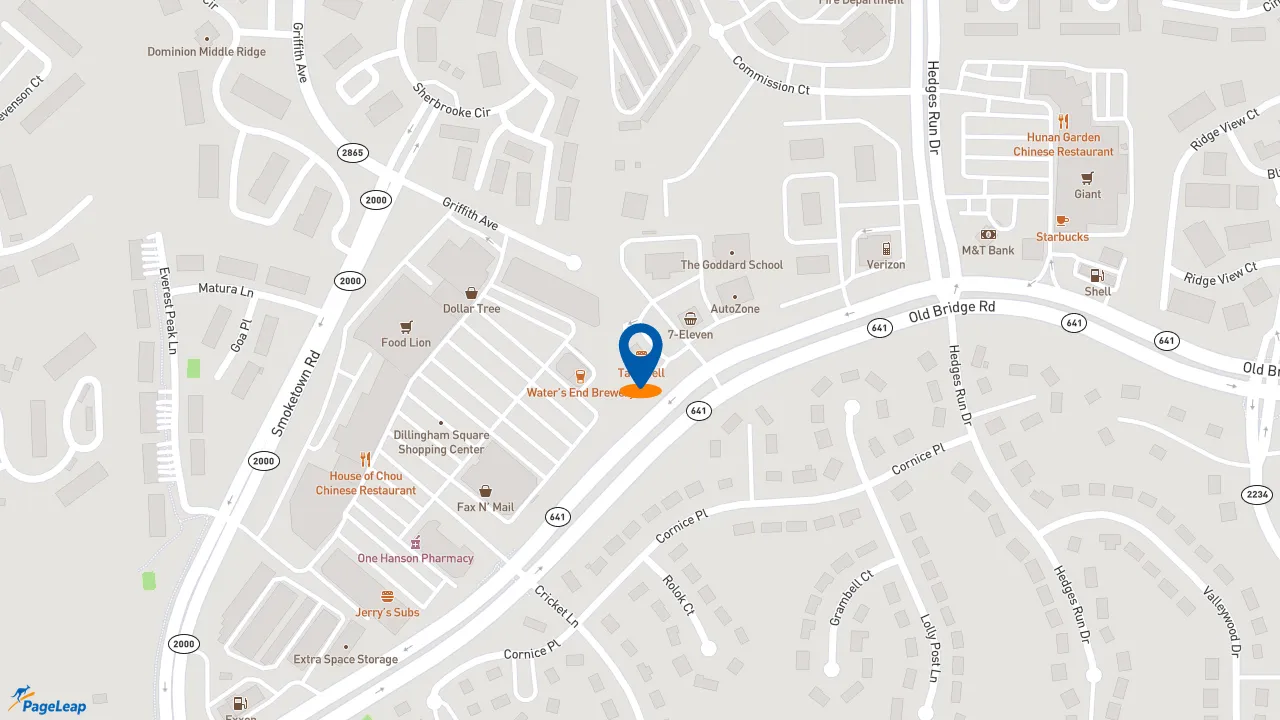 https://pageleap.com map showing location of Taco Bell in Woodbridge.