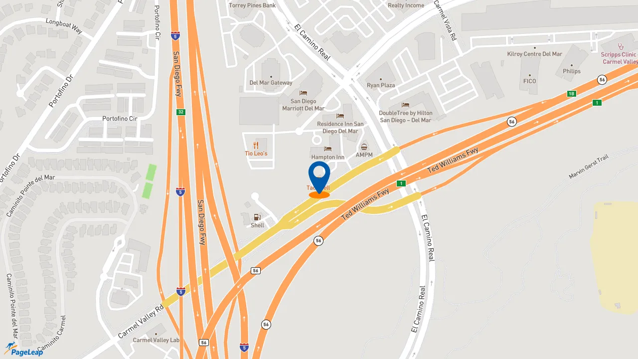 https://pageleap.com map showing location of Taco Bell in San Diego.