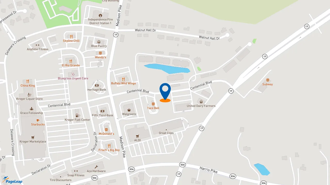 https://pageleap.com map showing location of Taco Bell in Independence.