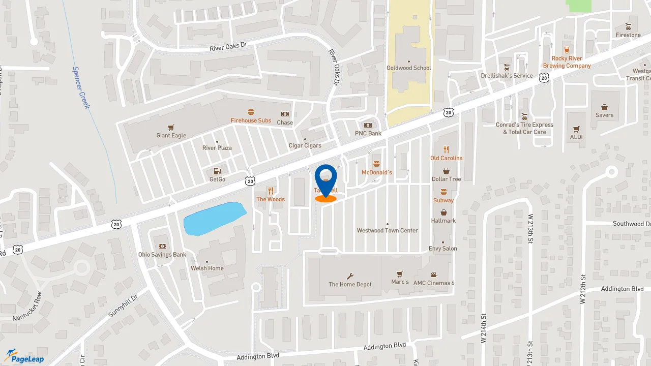 https://pageleap.com map showing location of Taco Bell in Rocky River.