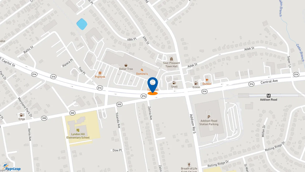 https://pageleap.com map showing location of Taco Bell in Capitol Heights.