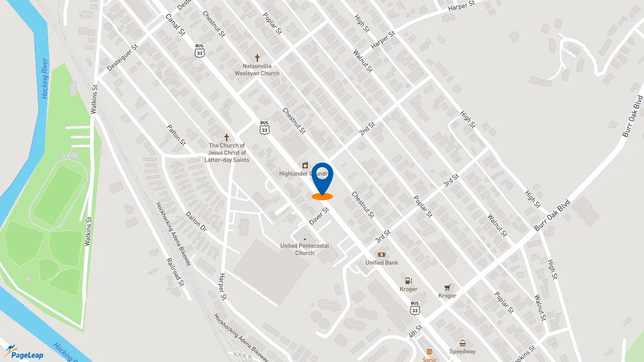 https://pageleap.com map showing location of Taco Bell in Nelsonville.