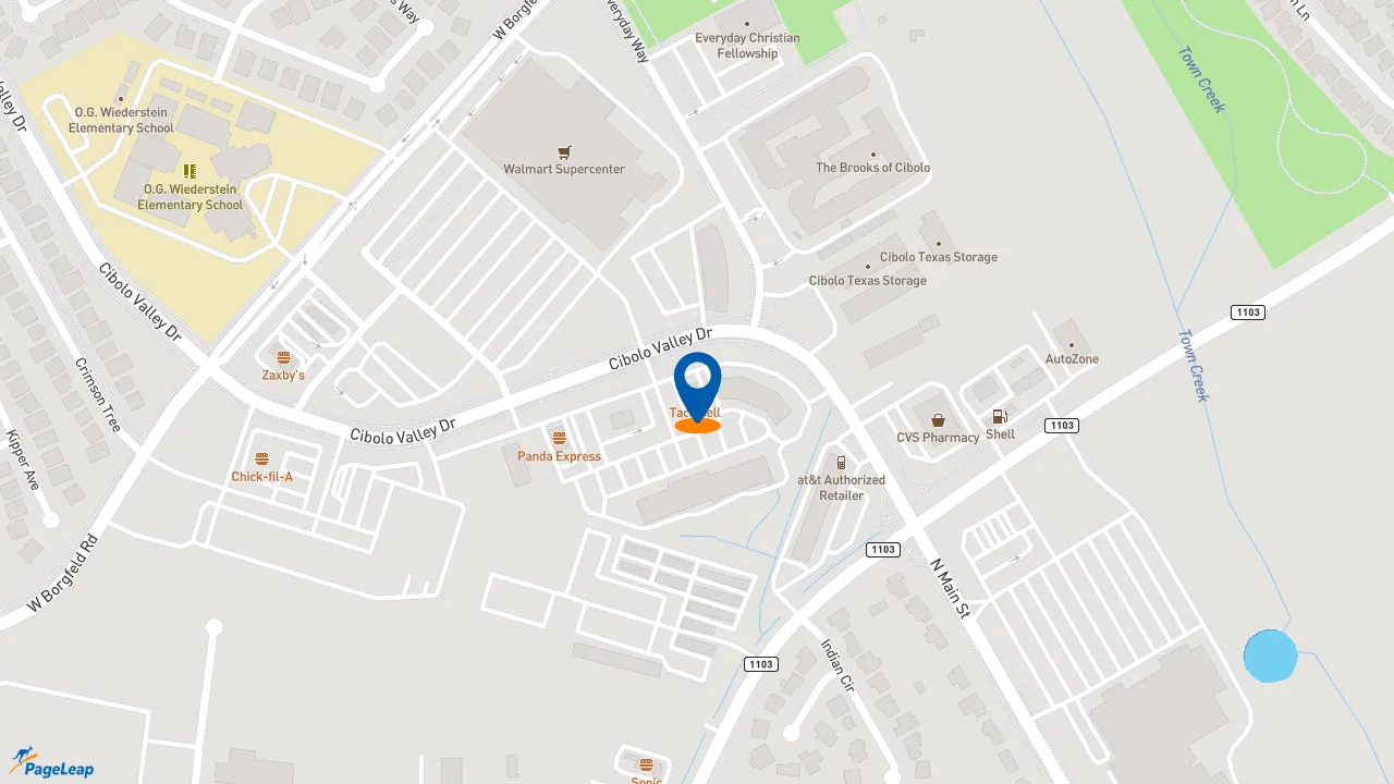 https://pageleap.com map showing location of Taco Bell in Cibolo.