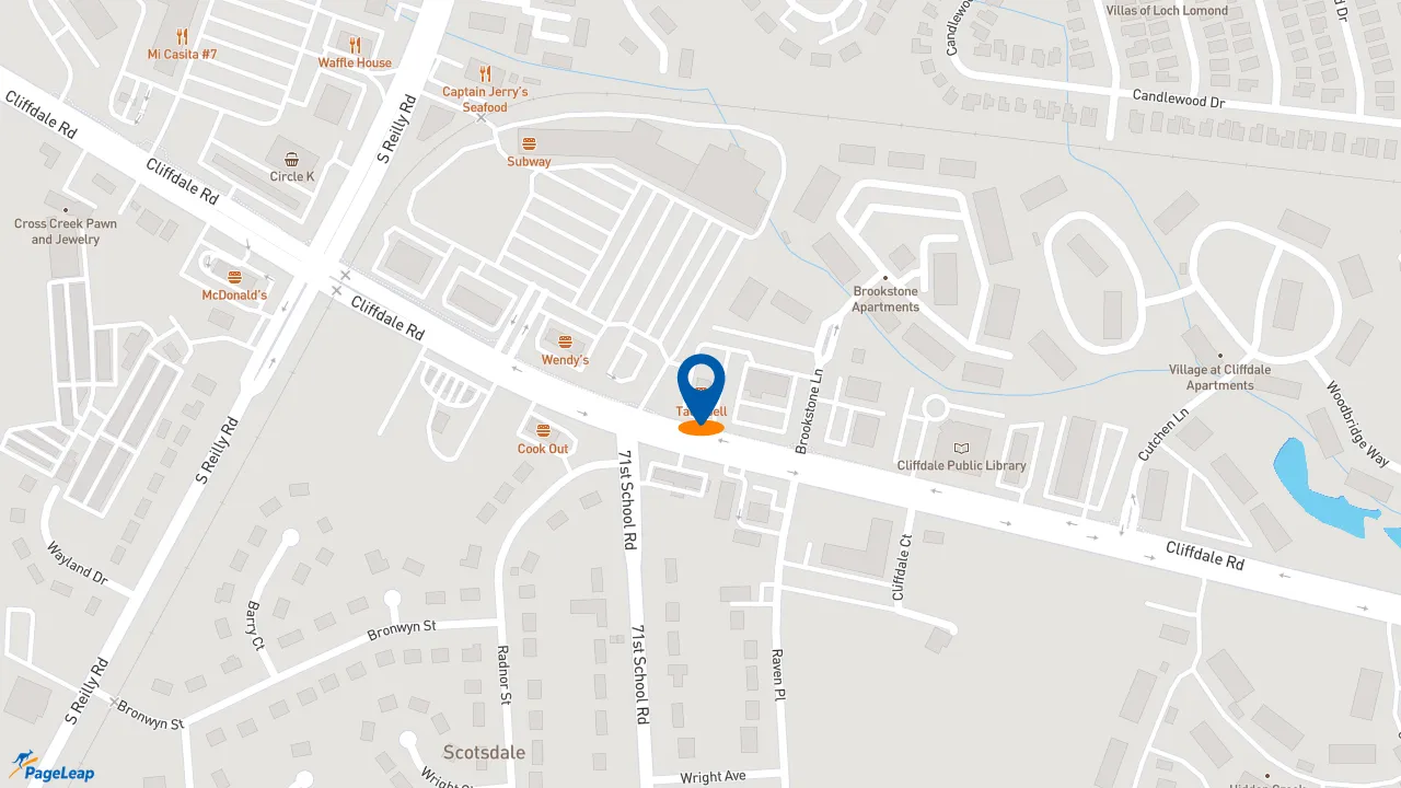 https://pageleap.com map showing location of Taco Bell in Fayetteville.
