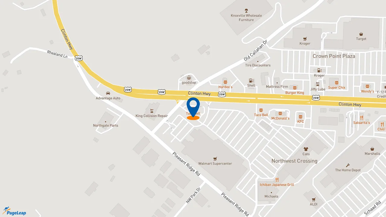 https://pageleap.com map showing location of Taco Bell in Knoxville.