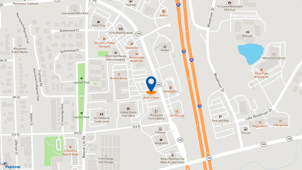 https://pageleap.com map showing location of Taco Bell in Monument.