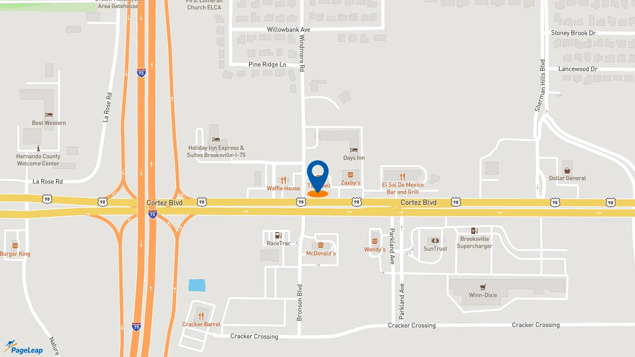 https://pageleap.com map showing location of Taco Bell in Brooksville.