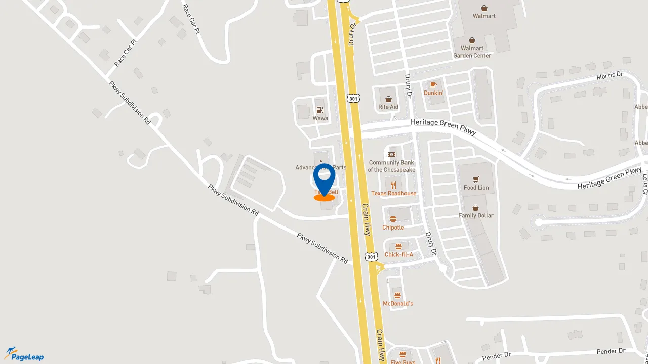 https://pageleap.com map showing location of Taco Bell in La Plata.