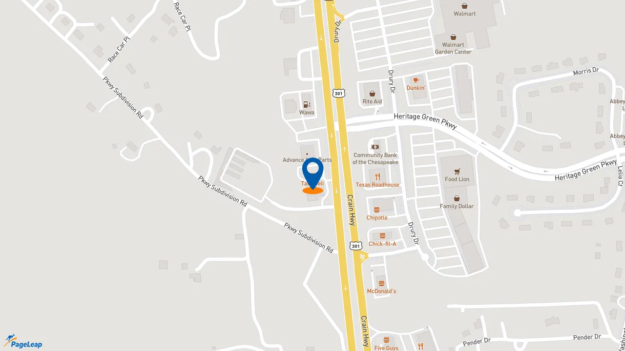 https://pageleap.com map showing location of Taco Bell in La Plata.