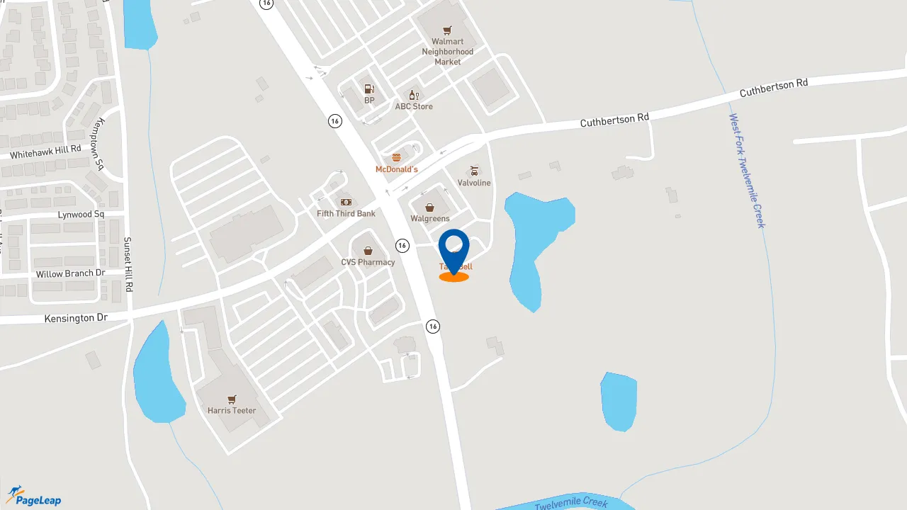 https://pageleap.com map showing location of Taco Bell in Waxhaw.