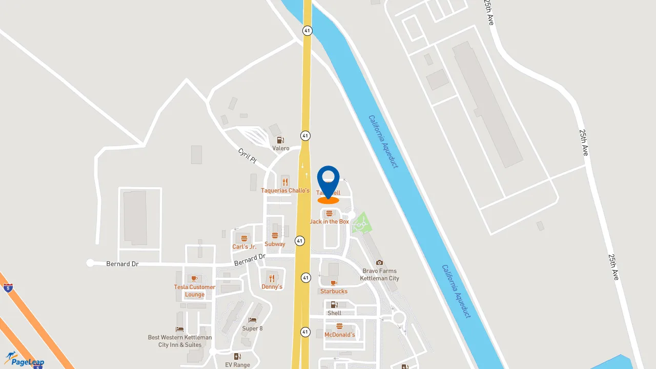 https://pageleap.com map showing location of Taco Bell in Kettleman City.