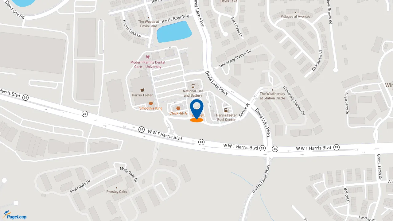 https://pageleap.com map showing location of Taco Bell in Charlotte.