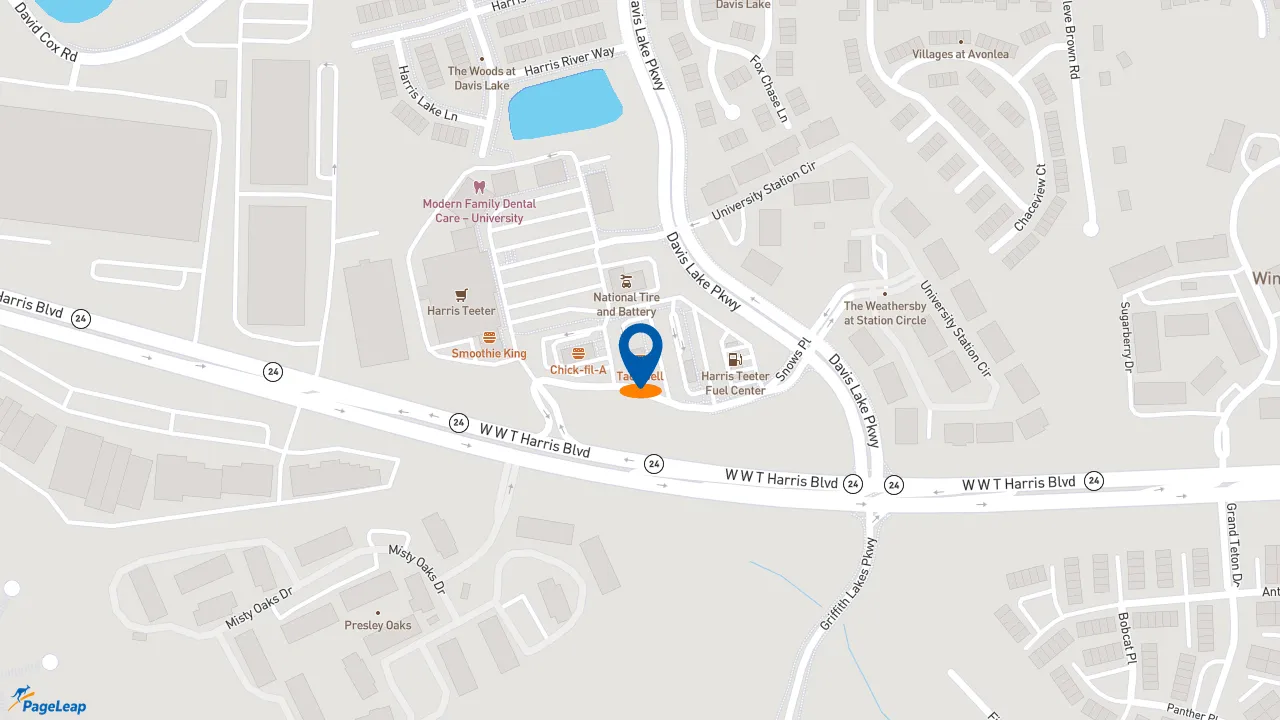https://pageleap.com map showing location of Taco Bell in Charlotte.