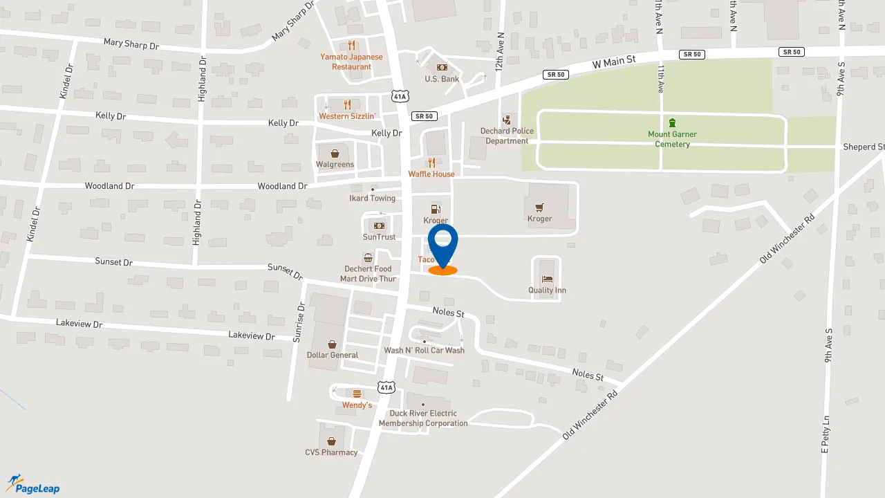 https://pageleap.com map showing location of Taco Bell in Decherd.