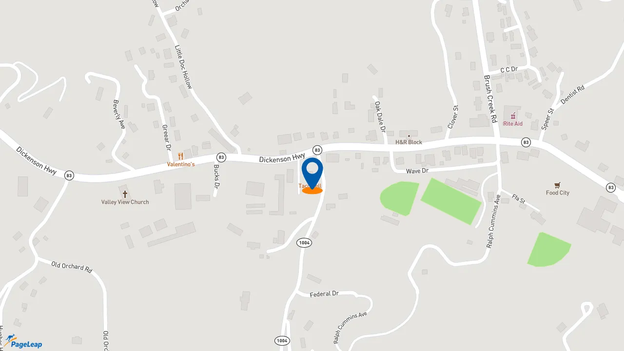 https://pageleap.com map showing location of Taco Bell in Clintwood.