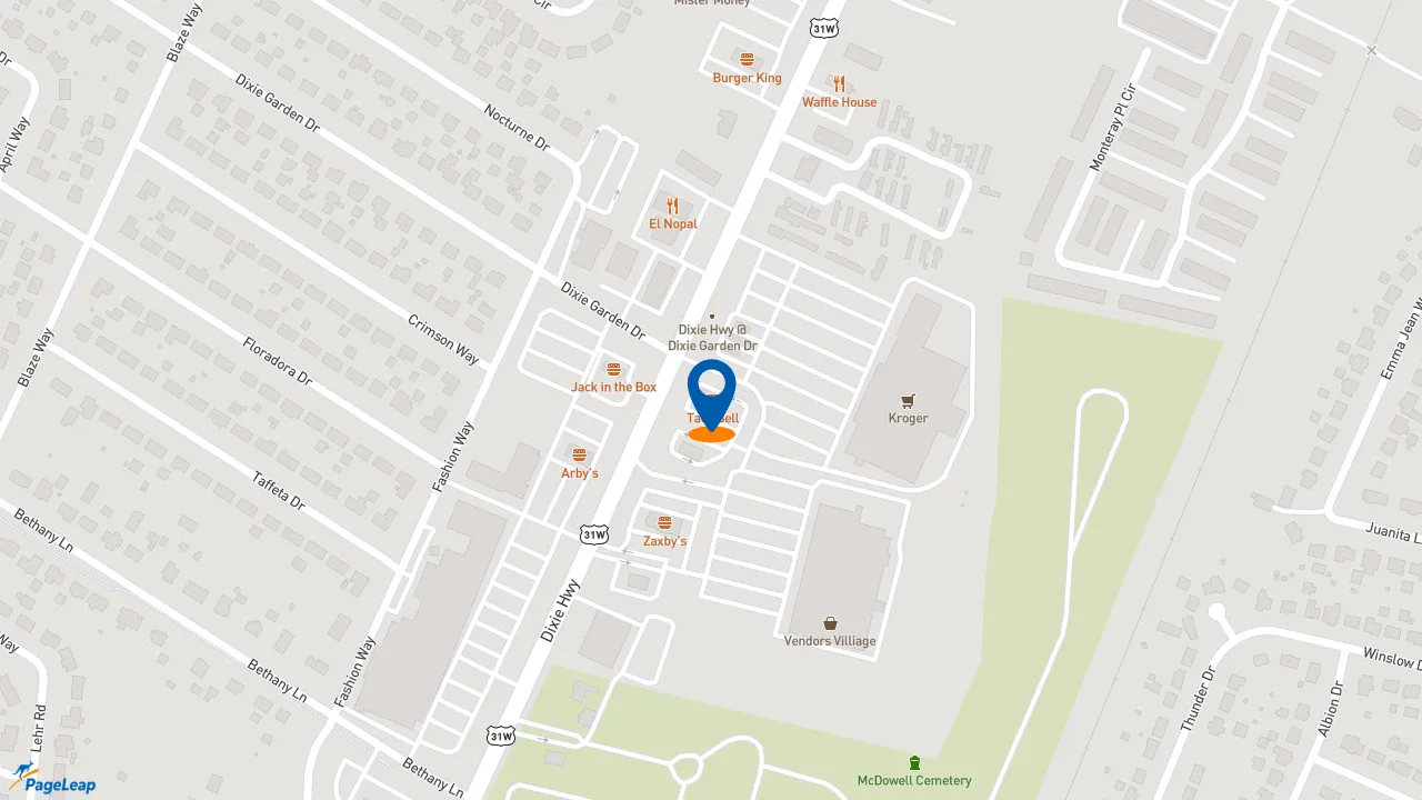https://pageleap.com map showing location of Taco Bell in Louisville.