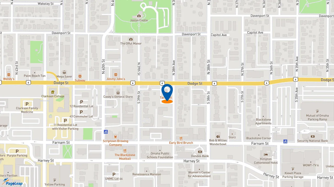https://pageleap.com map showing location of Taco Bell in Omaha.