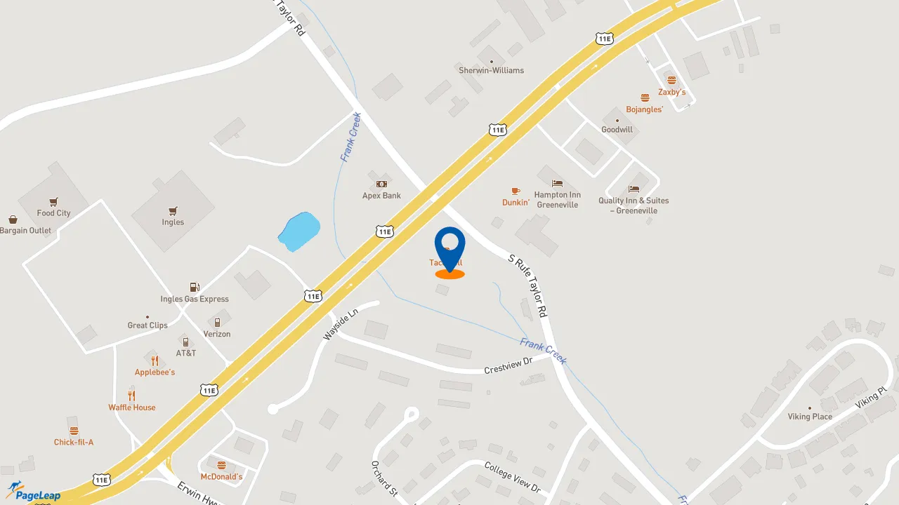 https://pageleap.com map showing location of Taco Bell in Greeneville.