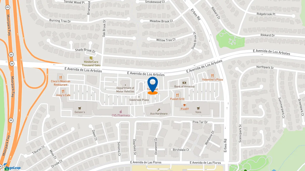 https://pageleap.com map showing location of Taco Bell in Thousand Oaks.