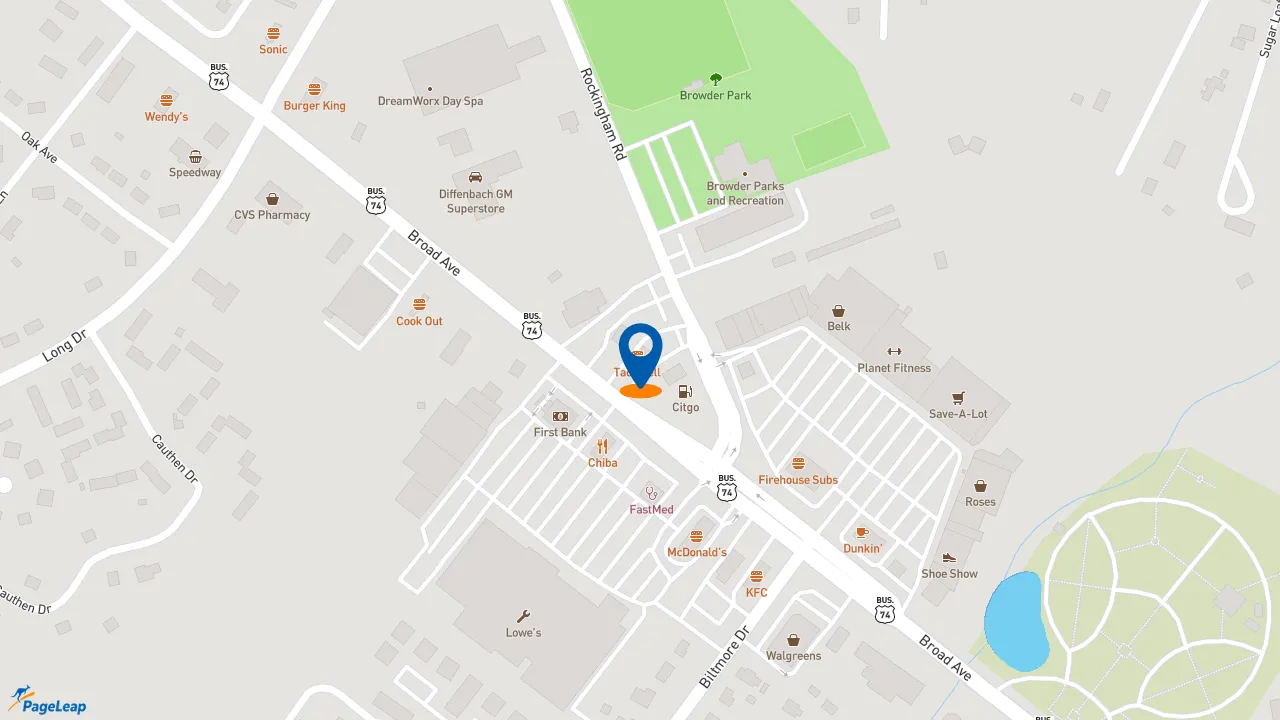 https://pageleap.com map showing location of Taco Bell in Rockingham.