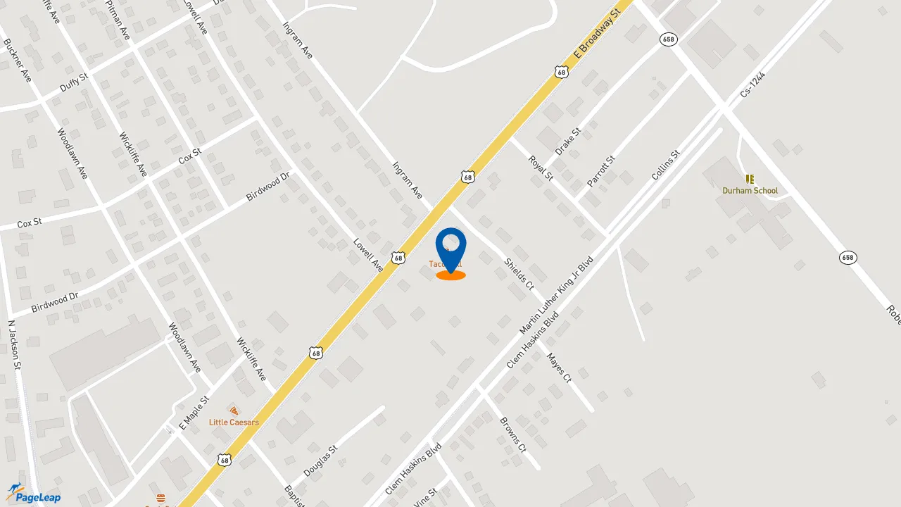 https://pageleap.com map showing location of Taco Bell in Campbellsville.