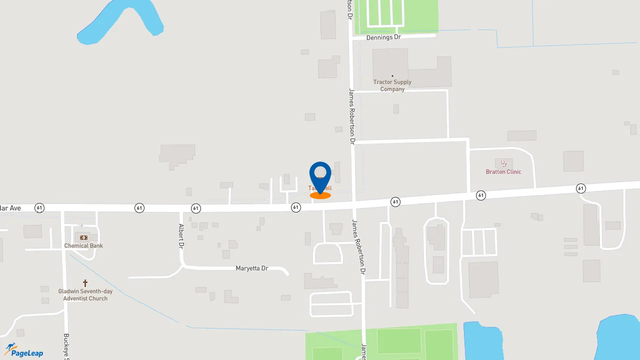https://pageleap.com map showing location of Taco Bell in Gladwin.