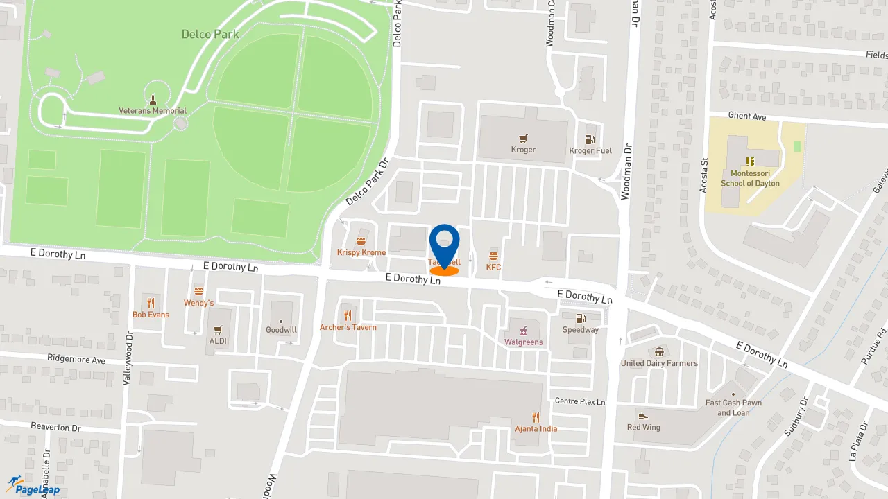 https://pageleap.com map showing location of Taco Bell in Kettering.