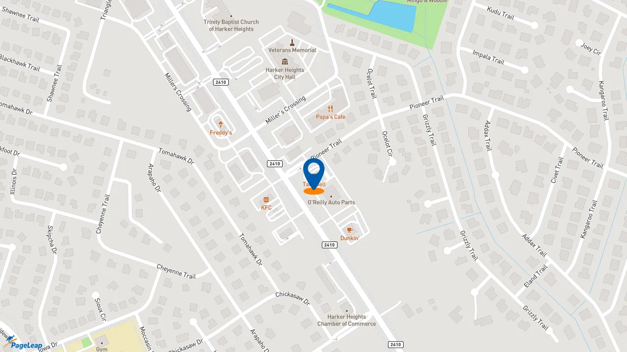 https://pageleap.com map showing location of Taco Bell in Harker Heights.