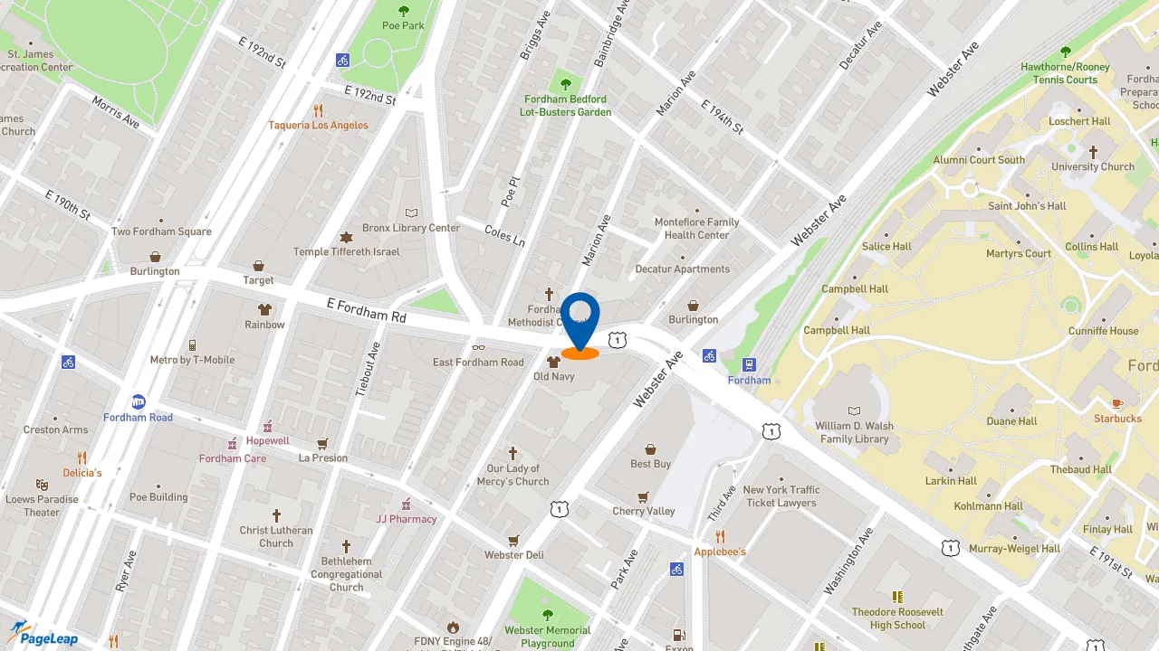 https://pageleap.com map showing location of Taco Bell in Bronx.
