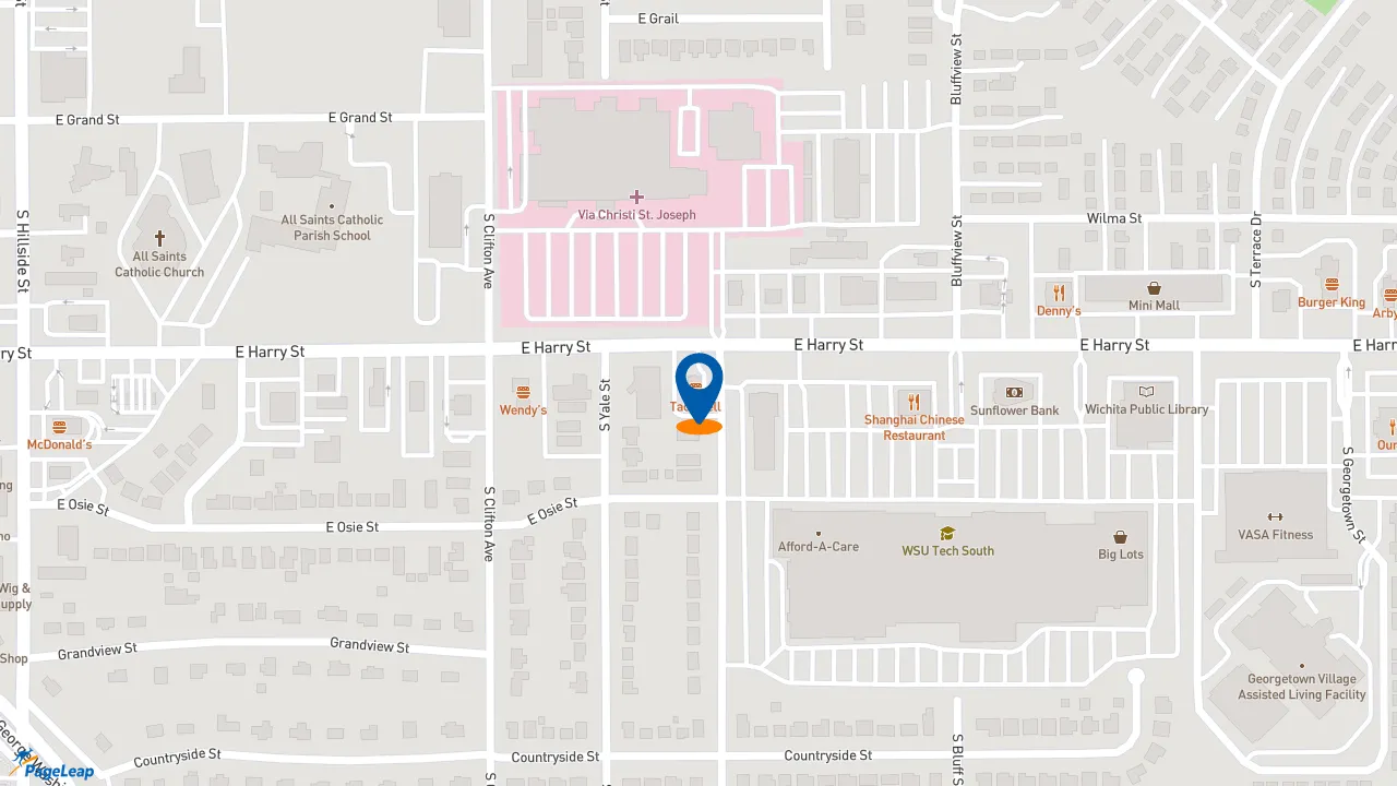 https://pageleap.com map showing location of Taco Bell in Wichita.