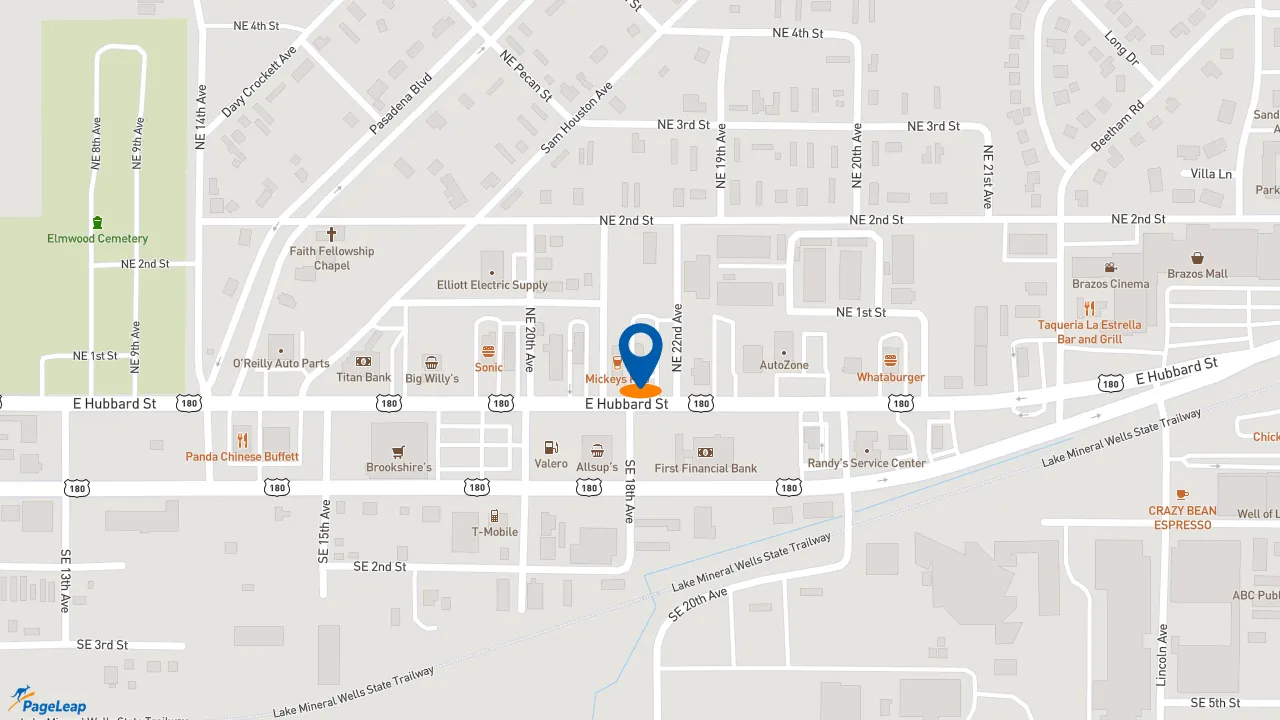 https://pageleap.com map showing location of Taco Bell in Mineral Wells.