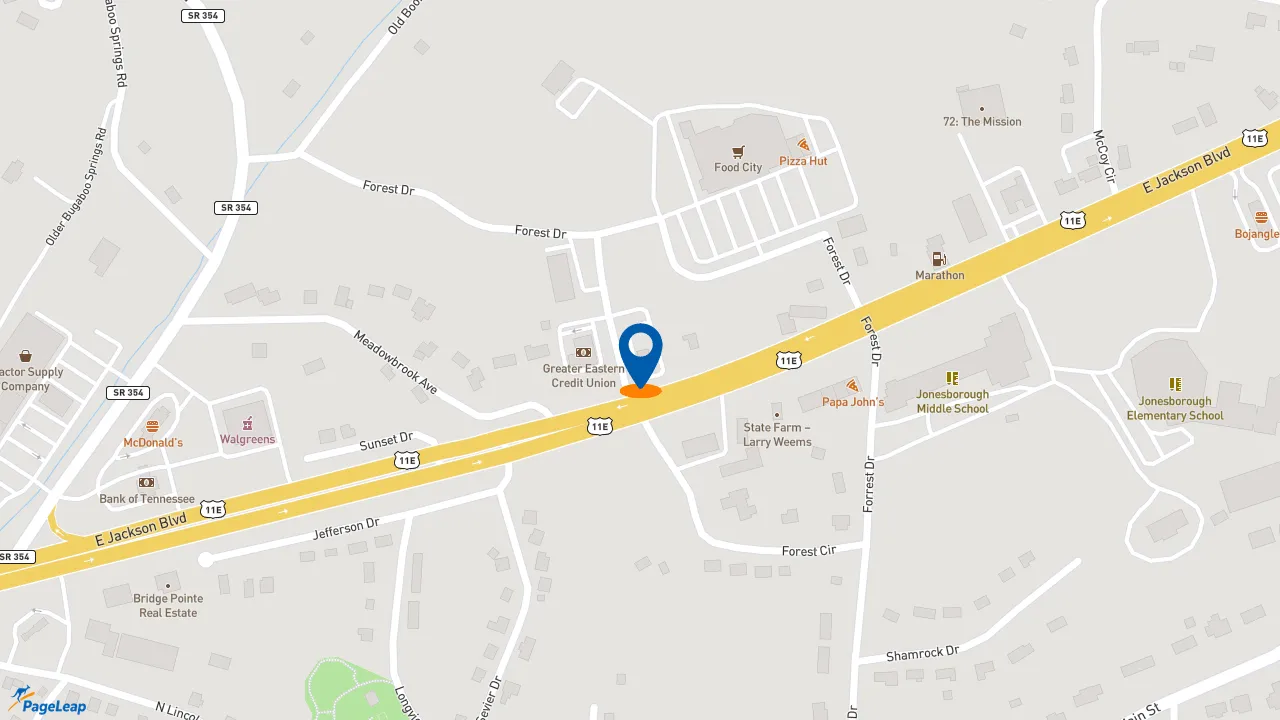 https://pageleap.com map showing location of Taco Bell in Jonesborough.