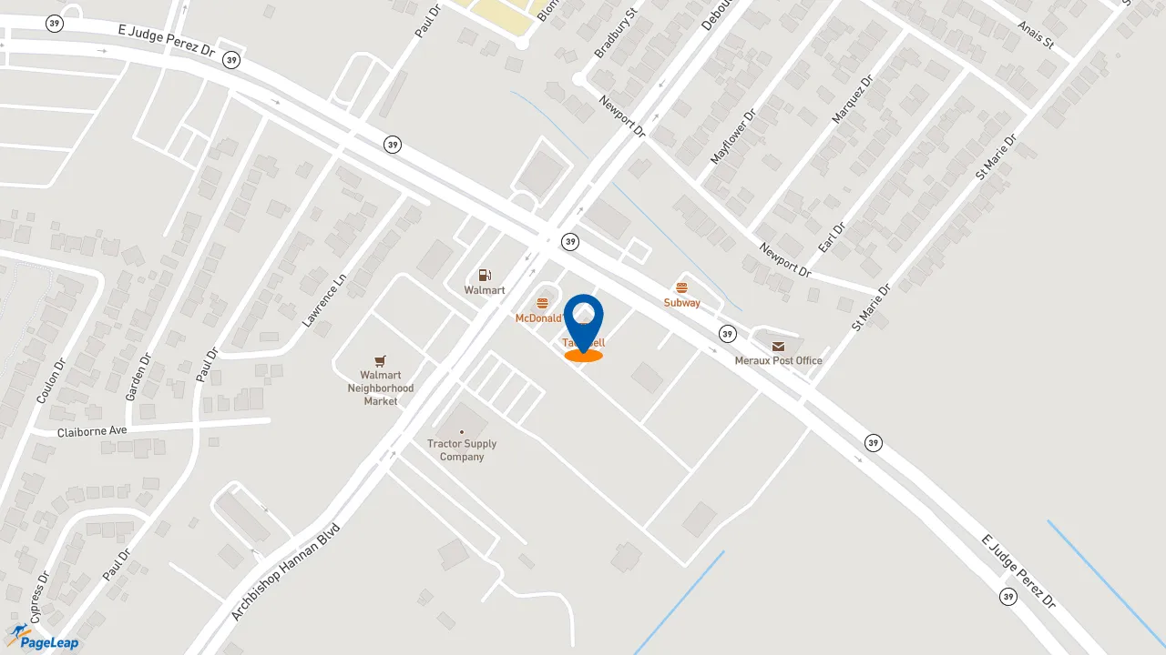 https://pageleap.com map showing location of Taco Bell in Meraux.