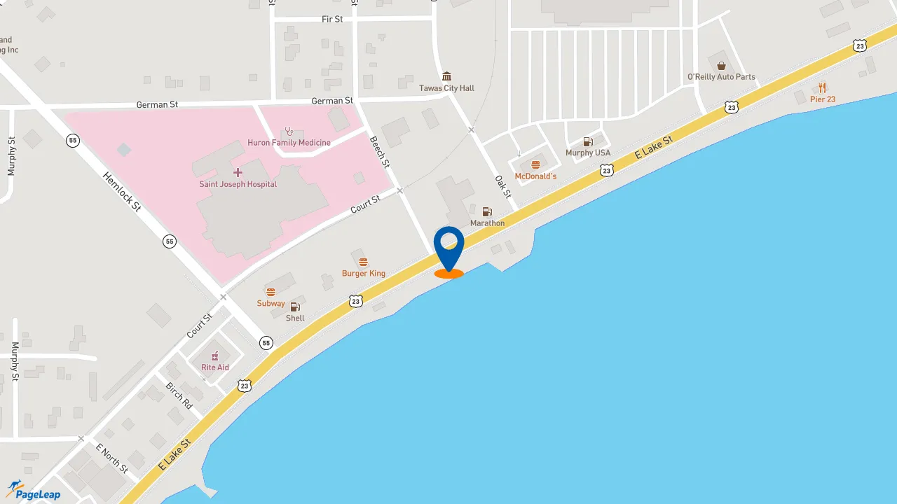 https://pageleap.com map showing location of Taco Bell in Tawas City.