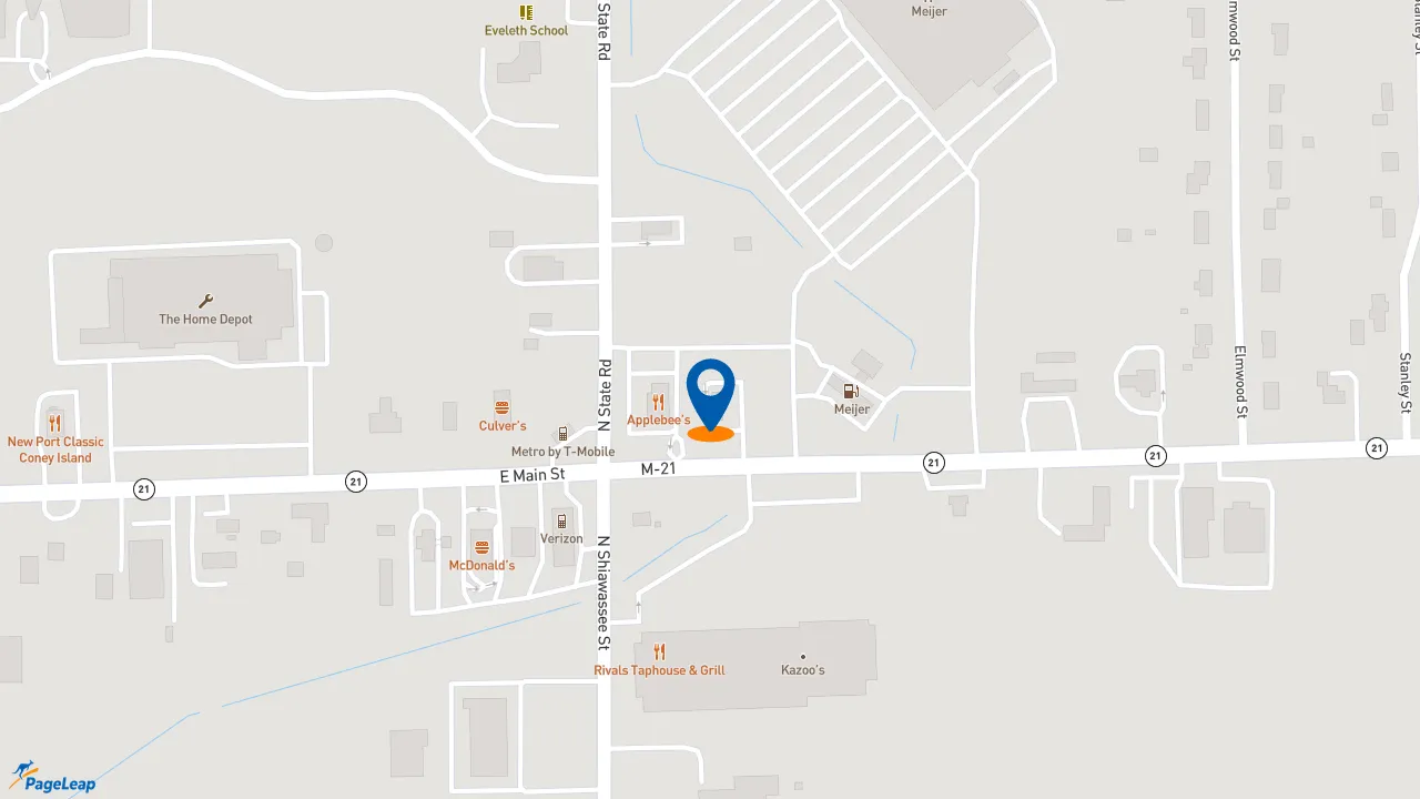 https://pageleap.com map showing location of Taco Bell in Corunna.