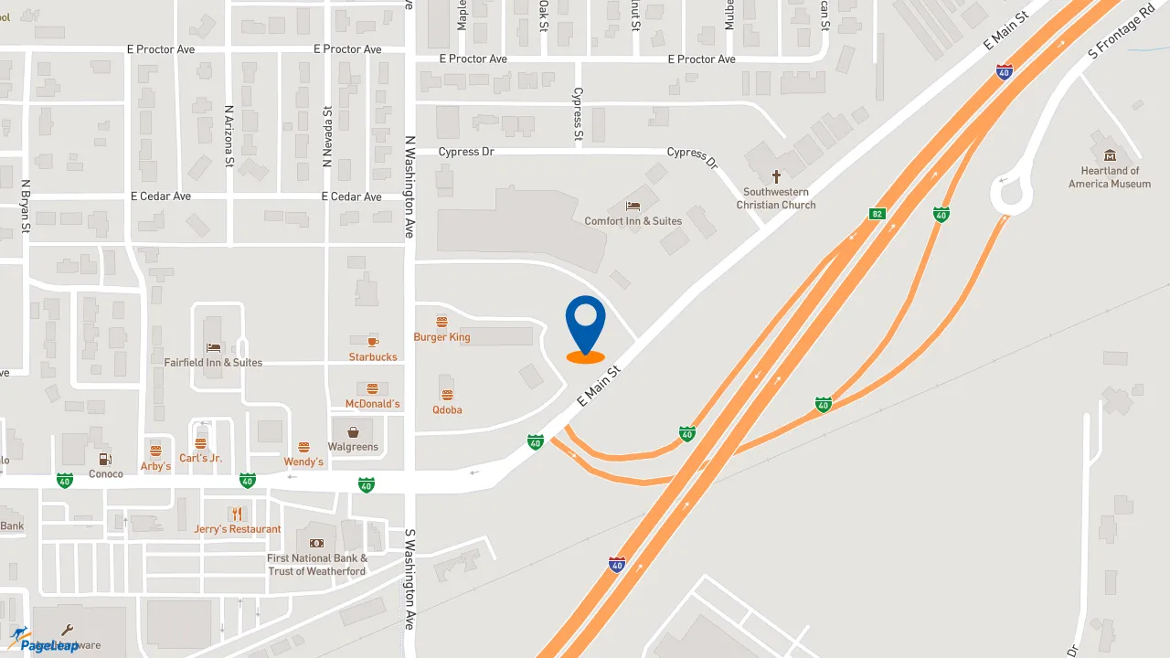 https://pageleap.com map showing location of Taco Bell in Weatherford.