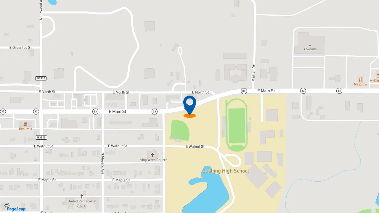 https://pageleap.com map showing location of Taco Bell in Cushing.