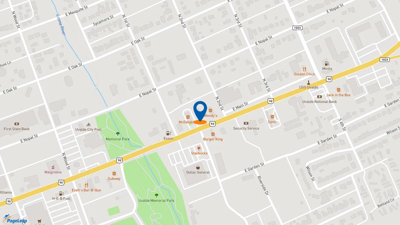 https://pageleap.com map showing location of Taco Bell in Uvalde.