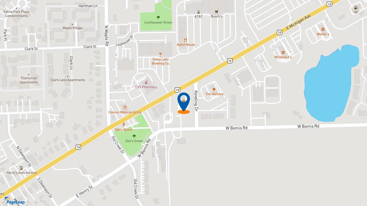 https://pageleap.com map showing location of Taco Bell in Saline.