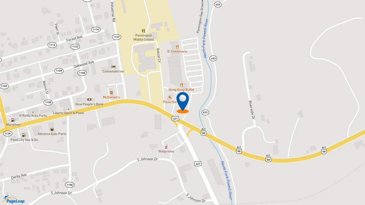 https://pageleap.com map showing location of Taco Bell in Pennington Gap.