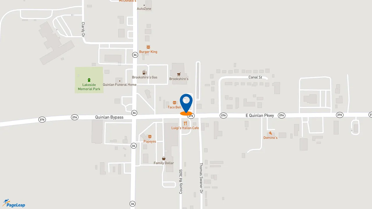 https://pageleap.com map showing location of Taco Bell in Quinlan.