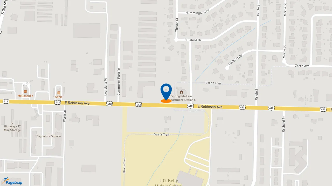 https://pageleap.com map showing location of Taco Bell in Springdale.