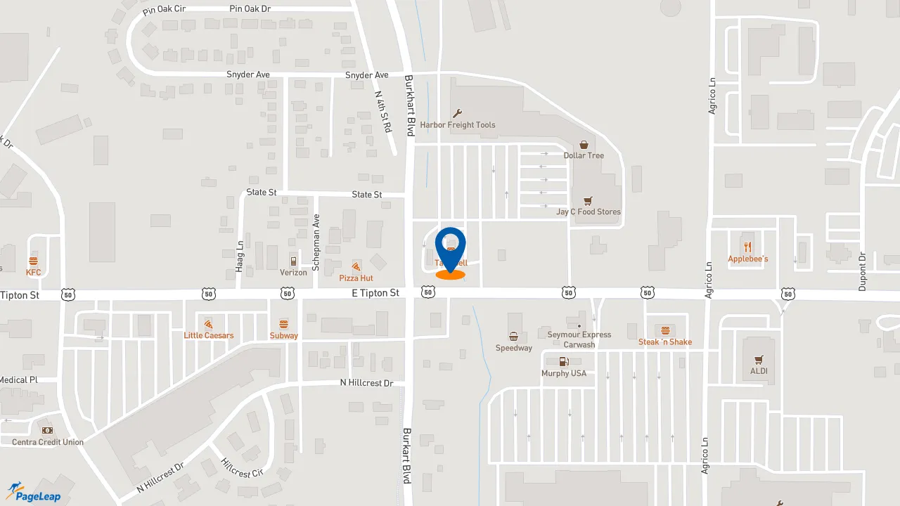 https://pageleap.com map showing location of Taco Bell in Seymour.
