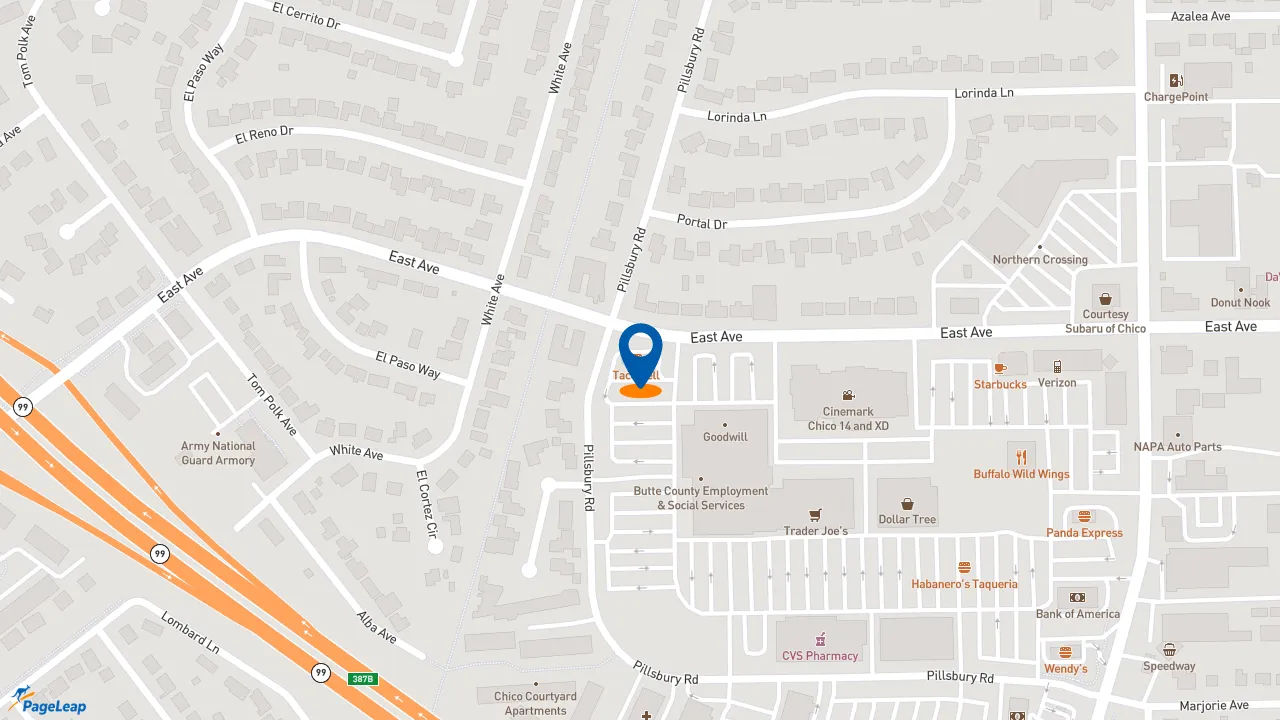 https://pageleap.com map showing location of Taco Bell in Chico.