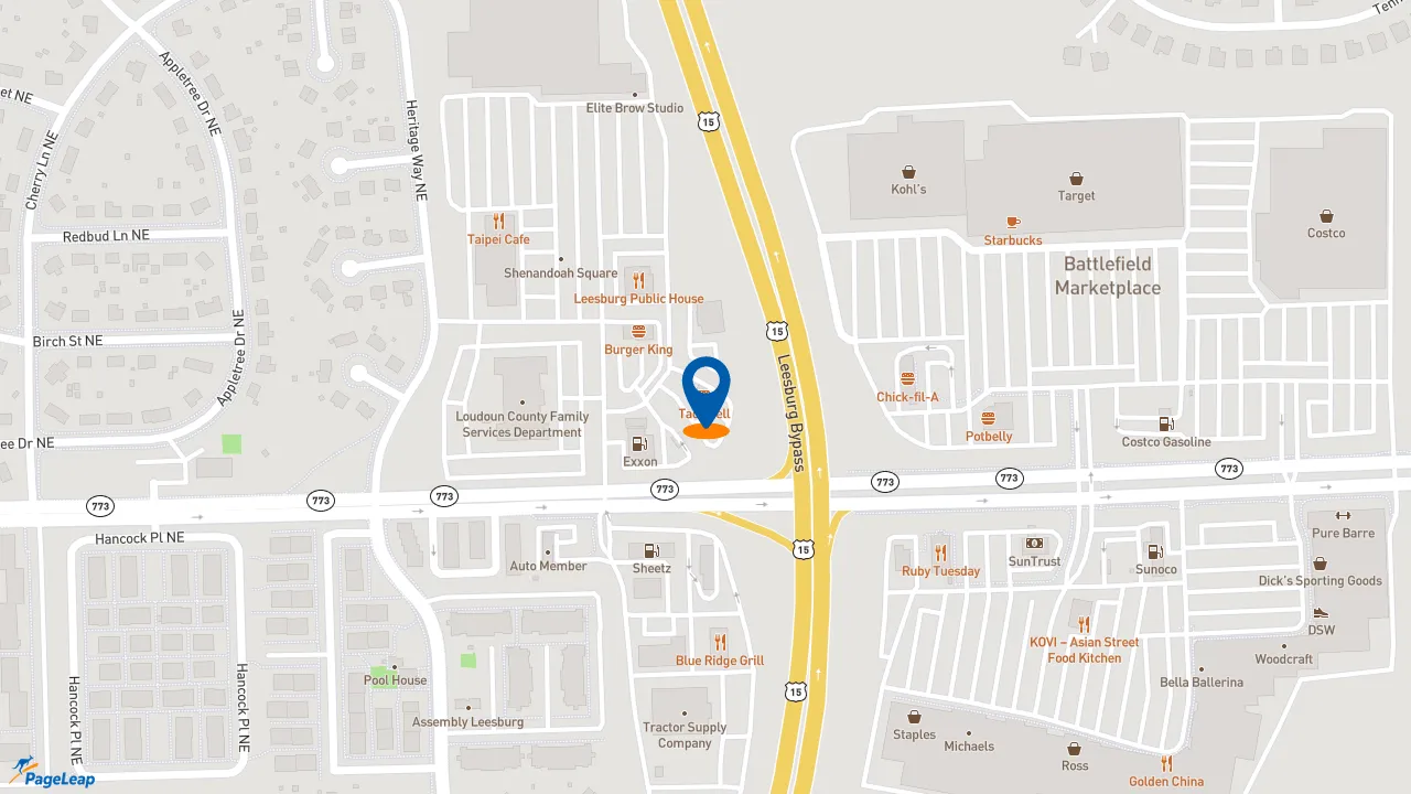 https://pageleap.com map showing location of Taco Bell in Leesburg.