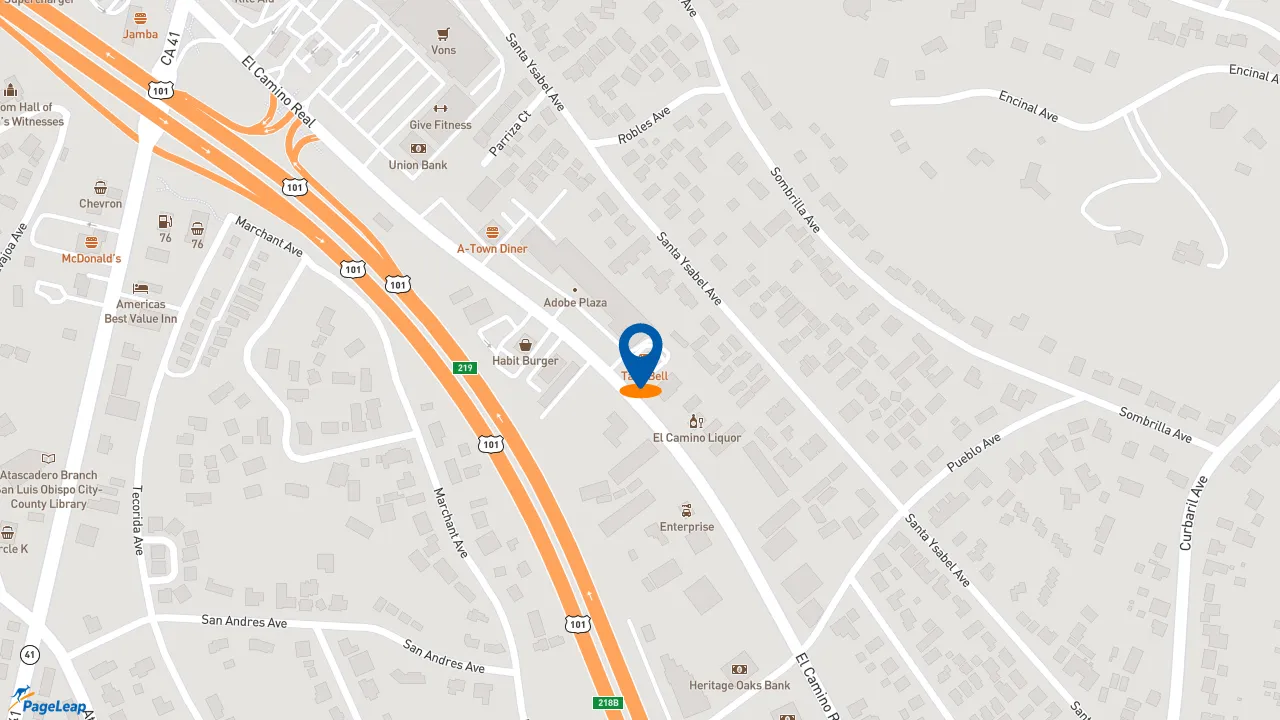 https://pageleap.com map showing location of Taco Bell in Atascadero.