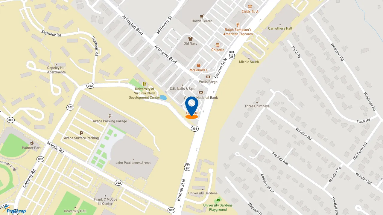 https://pageleap.com map showing location of Taco Bell in Charlottesville.