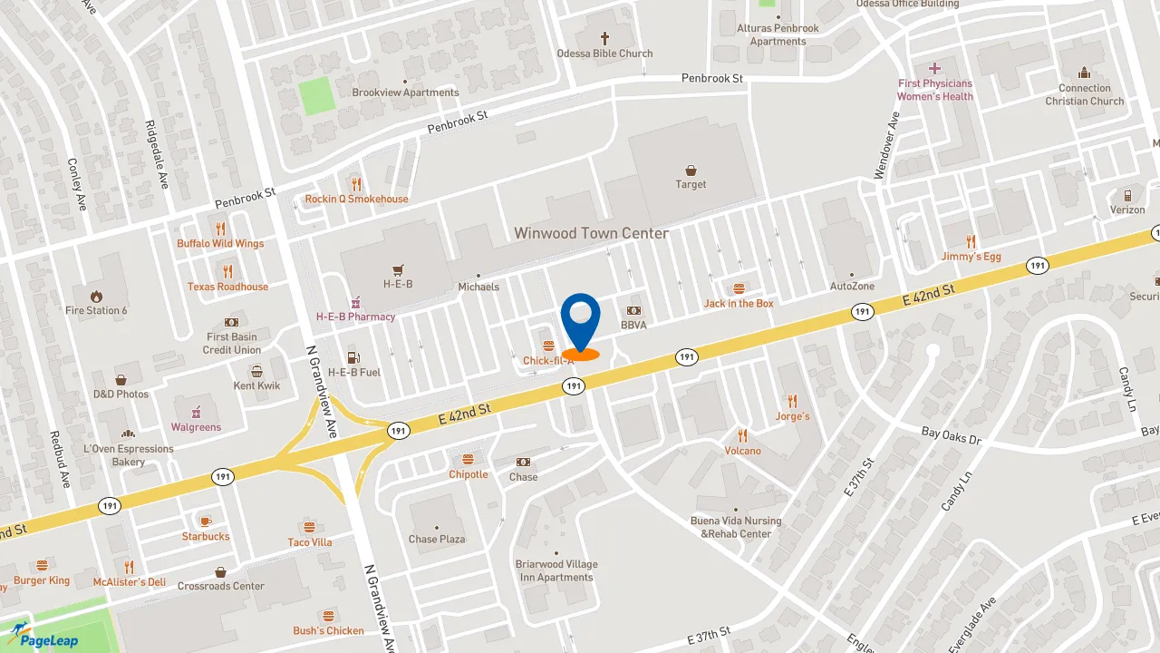 https://pageleap.com map showing location of Taco Bell in Odessa.